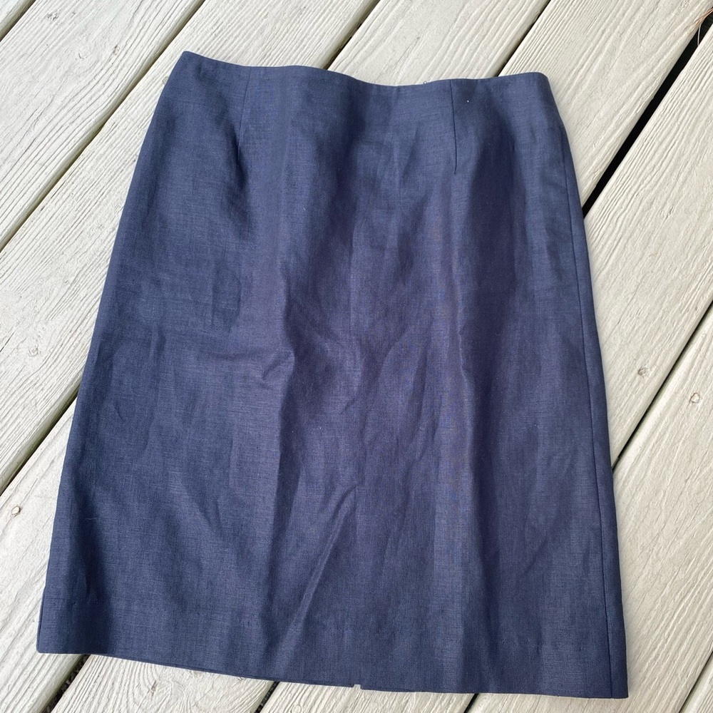 Rafaella - Woman’s navy LINEN lined pencil midi skirt, Size: 8P
